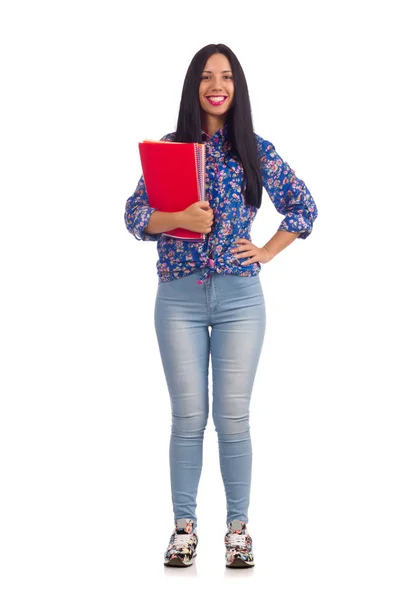 Lateinische Frau mit Zetteln auf weißem Hintergrund — Stockfoto