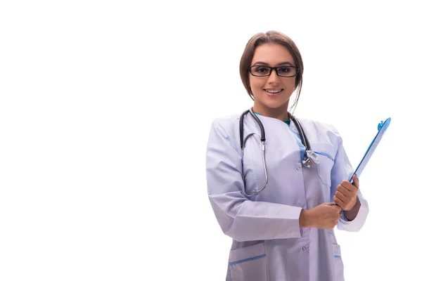 Jovem médica isolada em branco — Fotografia de Stock