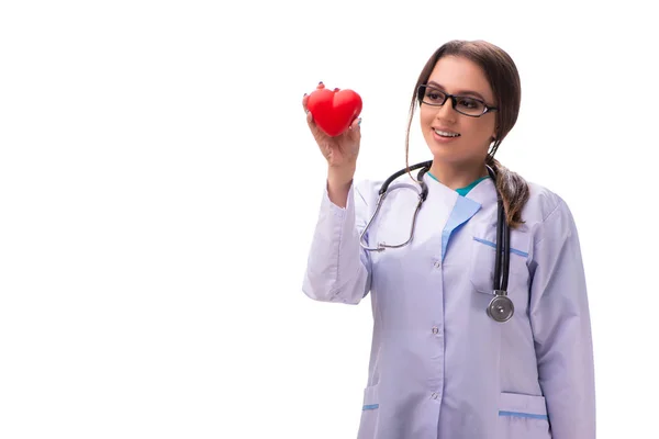 Mujer joven médico cardiólogo aislado en blanco —  Fotos de Stock