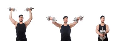 Dambılı adam beyaza izole edilmiş.