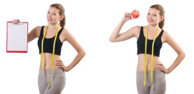 Genç kadın ile egzersizleri yapıyor ölçme aygıtı