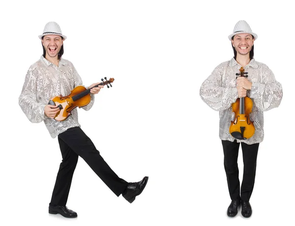 Joven tocando el violín aislado en blanco —  Fotos de Stock