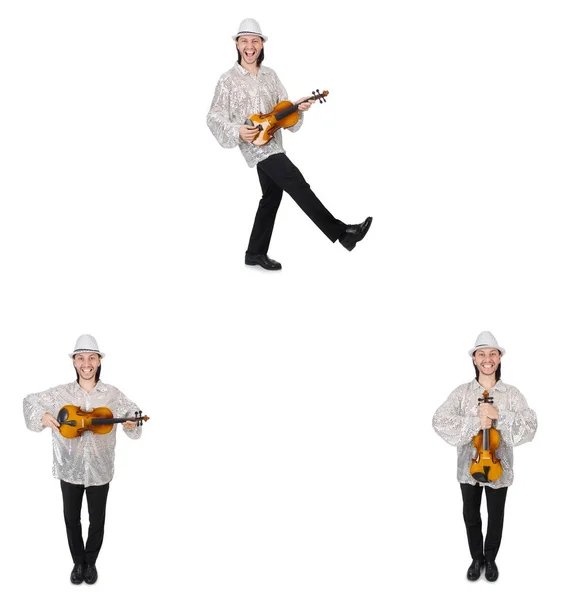 젊은 남자가 흰색 절연 바이올린 연주 — 스톡 사진