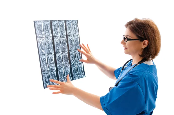 Femmina medico radiologo isolato su bianco — Foto Stock