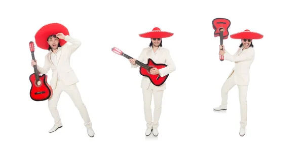 Mexický kytarista izolované na bílém — Stock fotografie