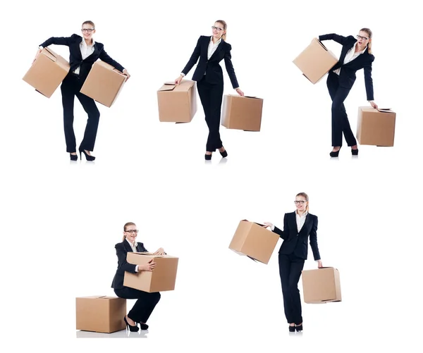 Nő üzletasszony fehér doboz — Stock Fotó