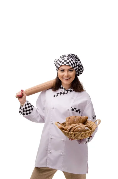 Young female baker isolated on white — Stock Photo, Image