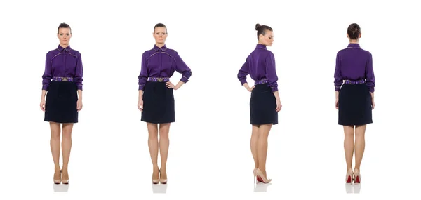Гарна модель в фіолетовій блузці ізольована на білому — стокове фото
