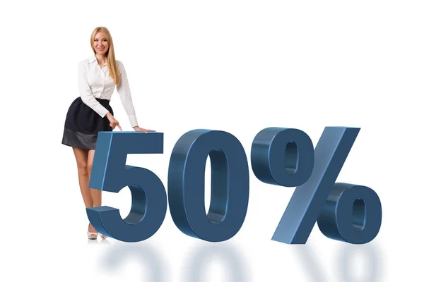 Kvinde i 50 procent salg koncept - Stock-foto