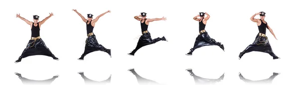 Rap tanečnice v široké kalhoty na bílém pozadí — Stock fotografie