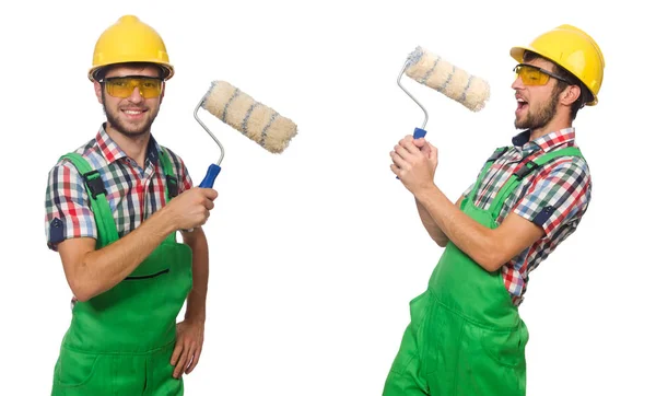 Peintre homme avec casque isolé sur blanc — Photo