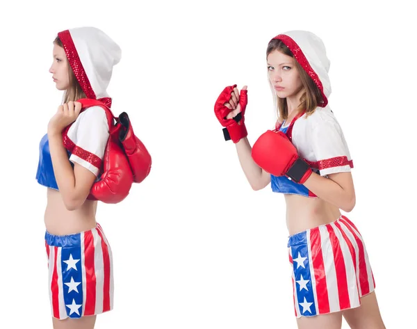 Boxeador femenino joven aislado en blanco — Foto de Stock