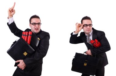 Adam beyaz izole dinamit ile