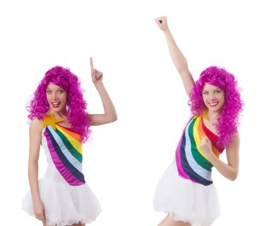 Beyaz izole peruk kadınla