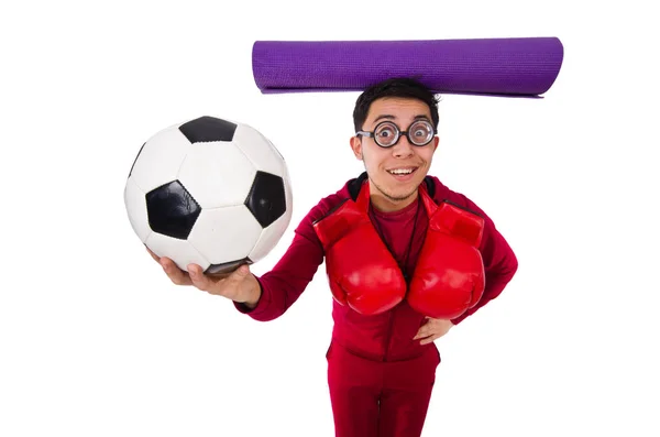 Funny man in sports concept on white — Stock Photo, Image
