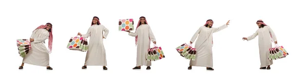 Arab man med påsar på vit — Stockfoto