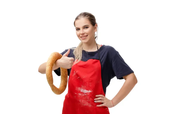 Young female baker isolated on white — Stock Photo, Image