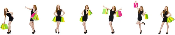 Fiatal nő wth táskák a shopaholic koncepció — Stock Fotó