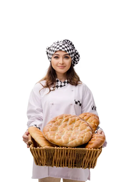 Unga kvinnliga baker isolerad på vit — Stockfoto