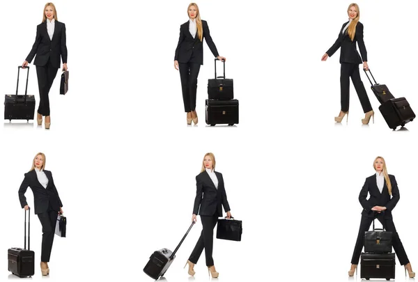 Femme d'affaires avec valise isolée sur blanc — Photo