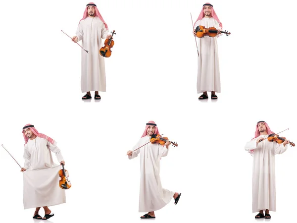 Arabiska man spela fiol isolerad på vit — Stockfoto