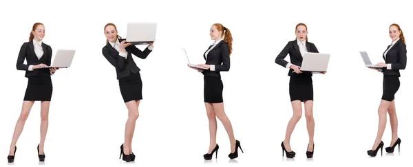 Businesswoman with laptop isolated on white — Stock Photo, Image