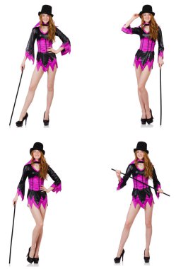 Beyaz izole kamışı ile güzel kadın