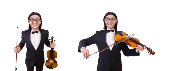 Hombre divertido con instrumento de música en blanco —  Fotos de Stock