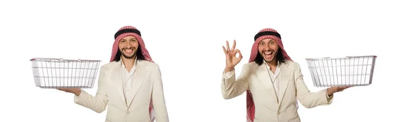 Arab muž dělá nákupy izolované na bílém — Stock fotografie