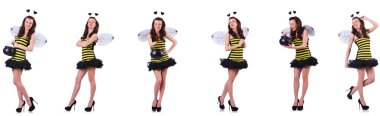 Young woman in bee costume isolated on white clipart