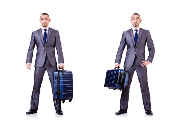 Uomo d'affari con bagagli su bianco — Foto Stock
