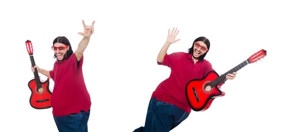 Hombre gordo con guitarra aislada en blanco —  Fotos de Stock