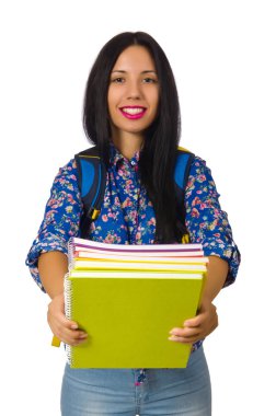 Beyaz izole notları ile Latin kadın