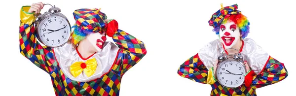 Vtipný klaun s budíkem — Stock fotografie
