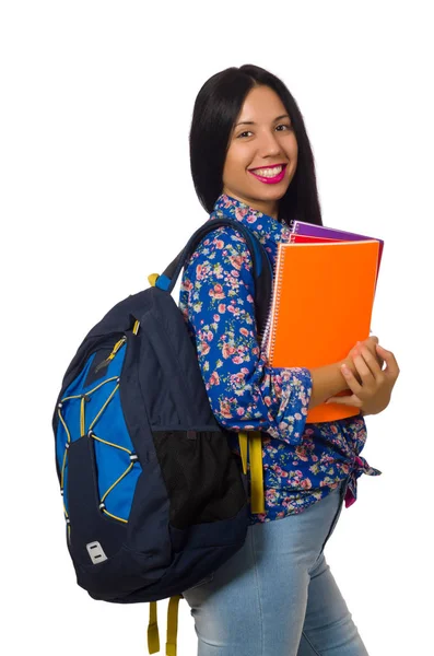 Femme latine avec des notes isolées sur blanc — Photo