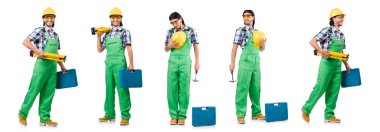 Sanayi işçisi beyaz arka planda izole edilmiş.