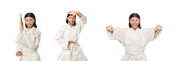Karate dövüşçüsü beyaz üzerine izole — Stok fotoğraf