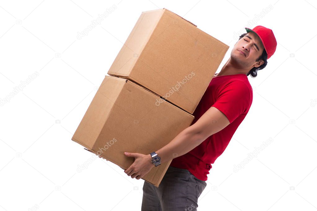 Young male courier with box