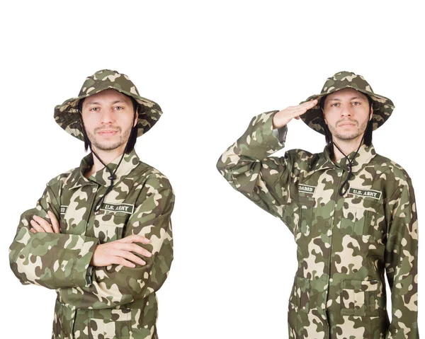 Soldado engraçado isolado em branco — Fotografia de Stock