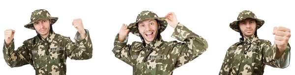Soldado divertido aislado en blanco —  Fotos de Stock