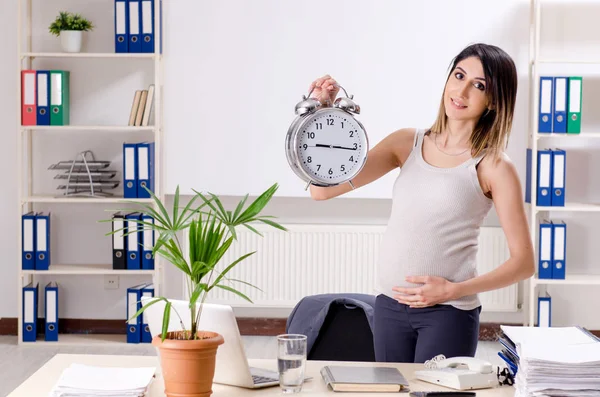 Giovane lavoratrice incinta che lavora in ufficio — Foto Stock