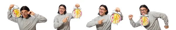 Lustiger Mann mit weißer Uhr — Stockfoto