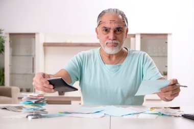 Bütçe planlama konseptinde beyaz sakallı yaşlı adam