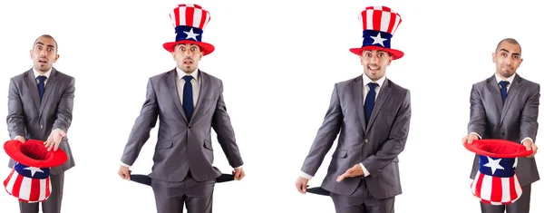 Man med amerikansk hatt isolerad på vit — Stockfoto