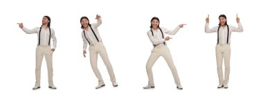 Beyazda izole edilmiş komik bir adam.