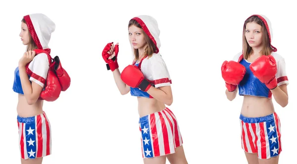 Jonge vrouwelijke bokser geïsoleerd op wit — Stockfoto