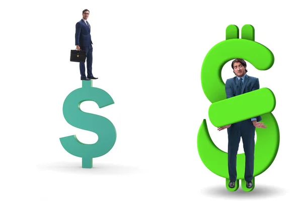 Businessman in dollar and debt concept — Stock Photo, Image