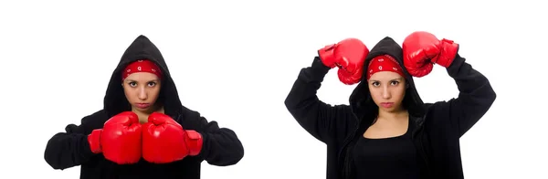 Woman boxer isolated on the white — Stock Photo, Image