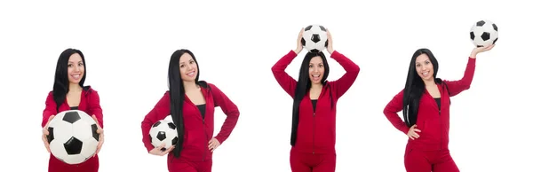Mujer con fútbol aislado en blanco — Foto de Stock