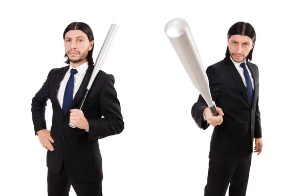 Jeune homme élégant en costume noir isolé sur blanc — Photo